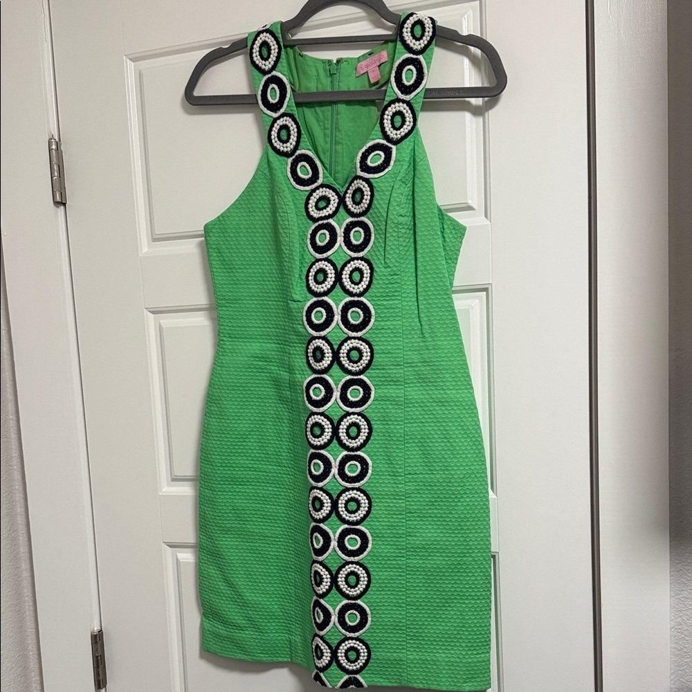 Lilly Pulitzer Green Mini Dress with Black and White Embroidery